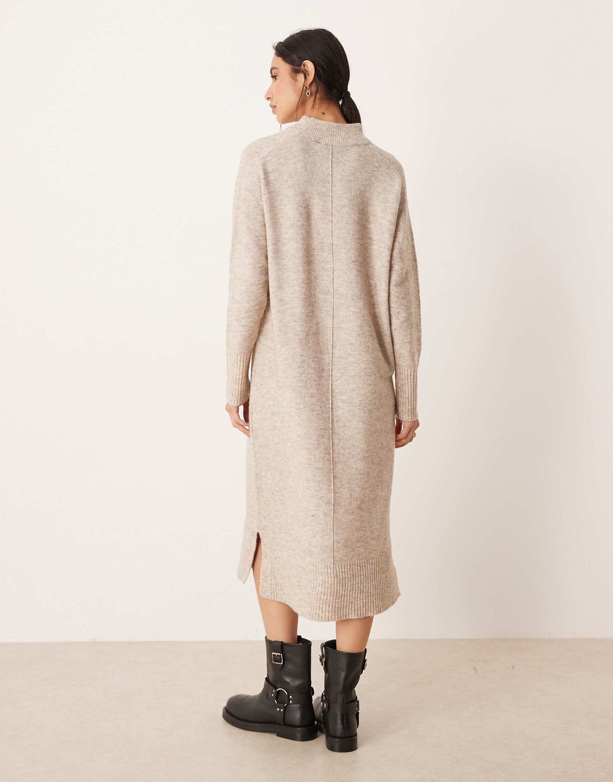 VILA seam front knit midi dress in natural melange