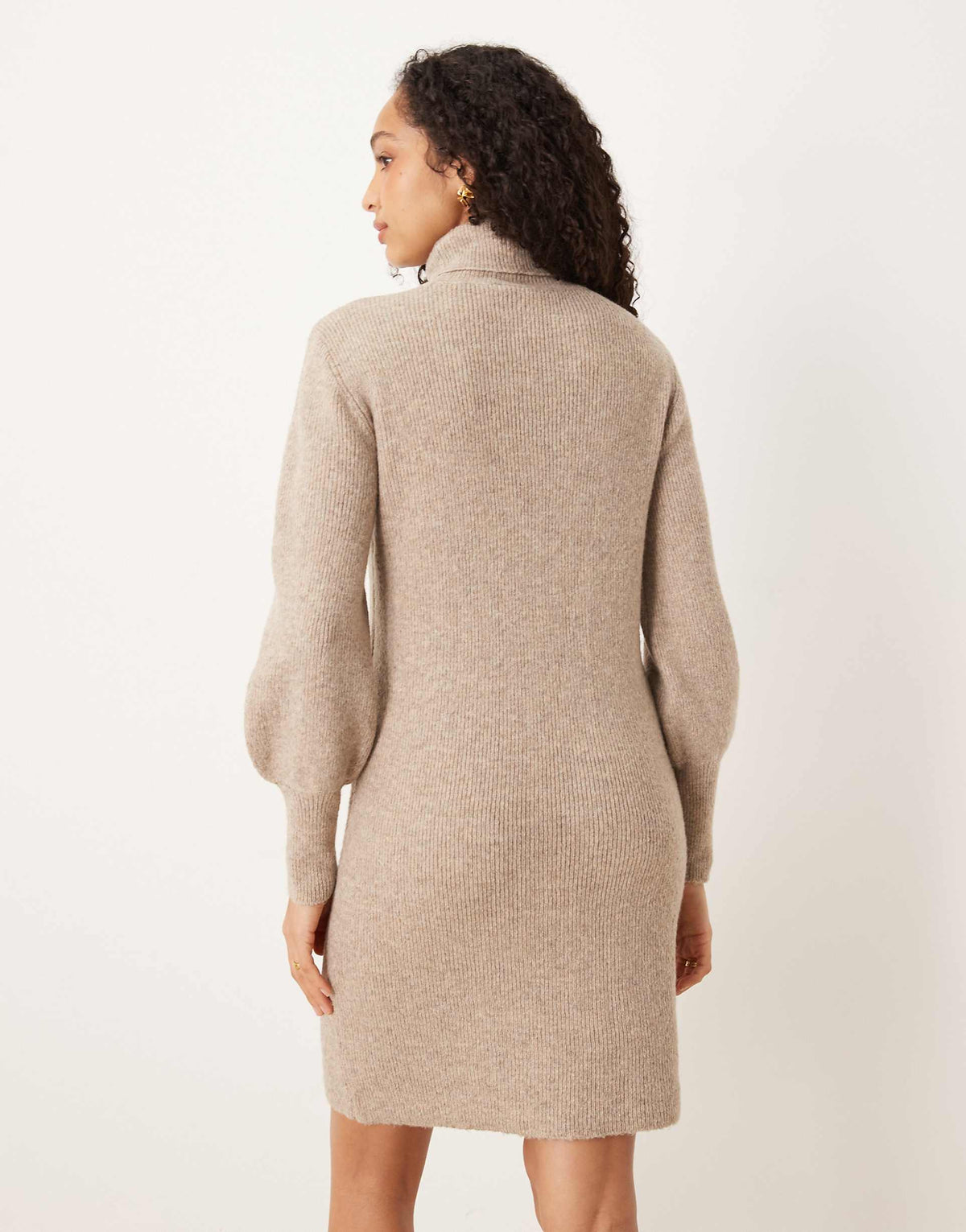 Vila balloon sleeve knit mini dress in heathered natural