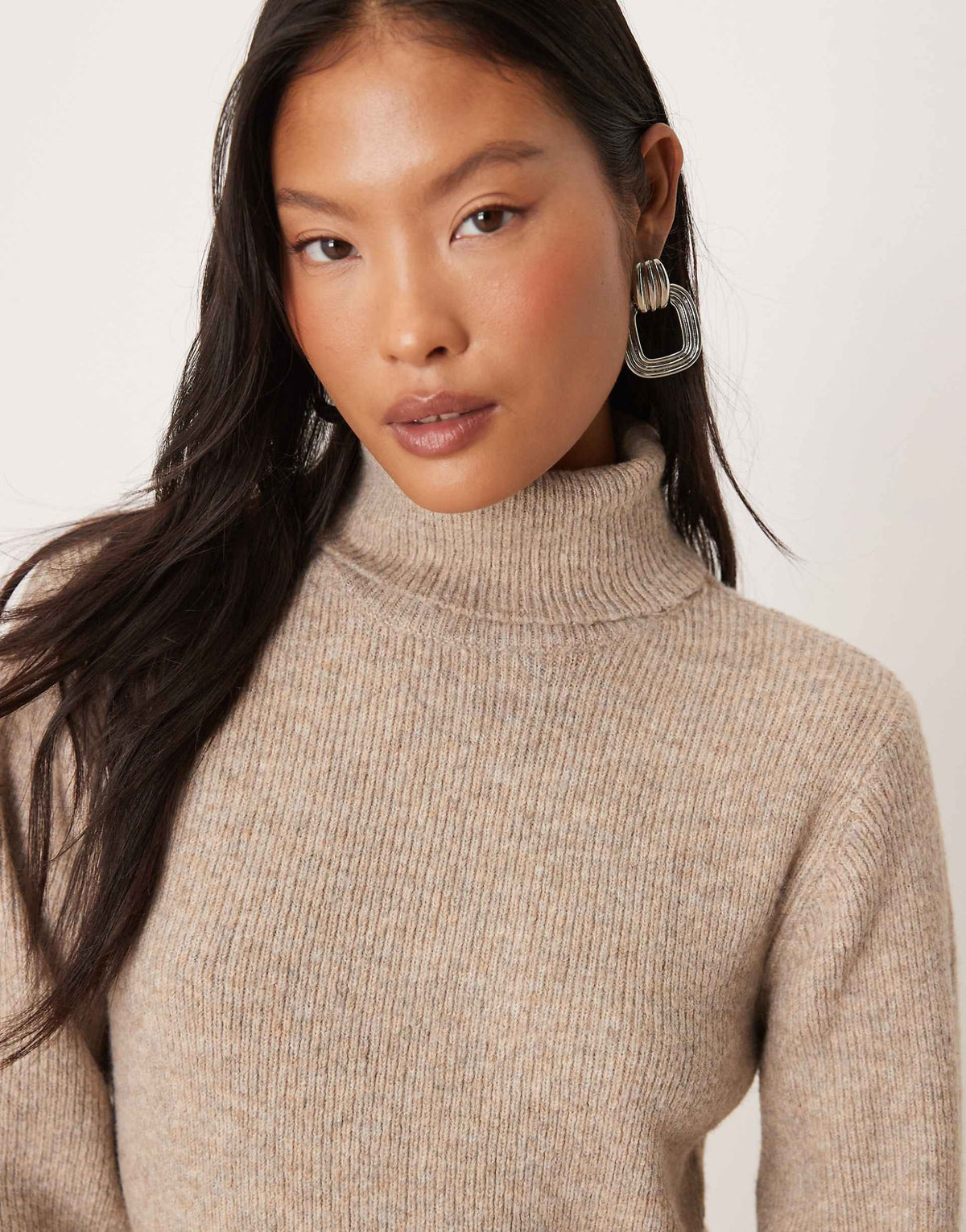 VILA Petite balloon sleeve knit mini dress in heathered natural