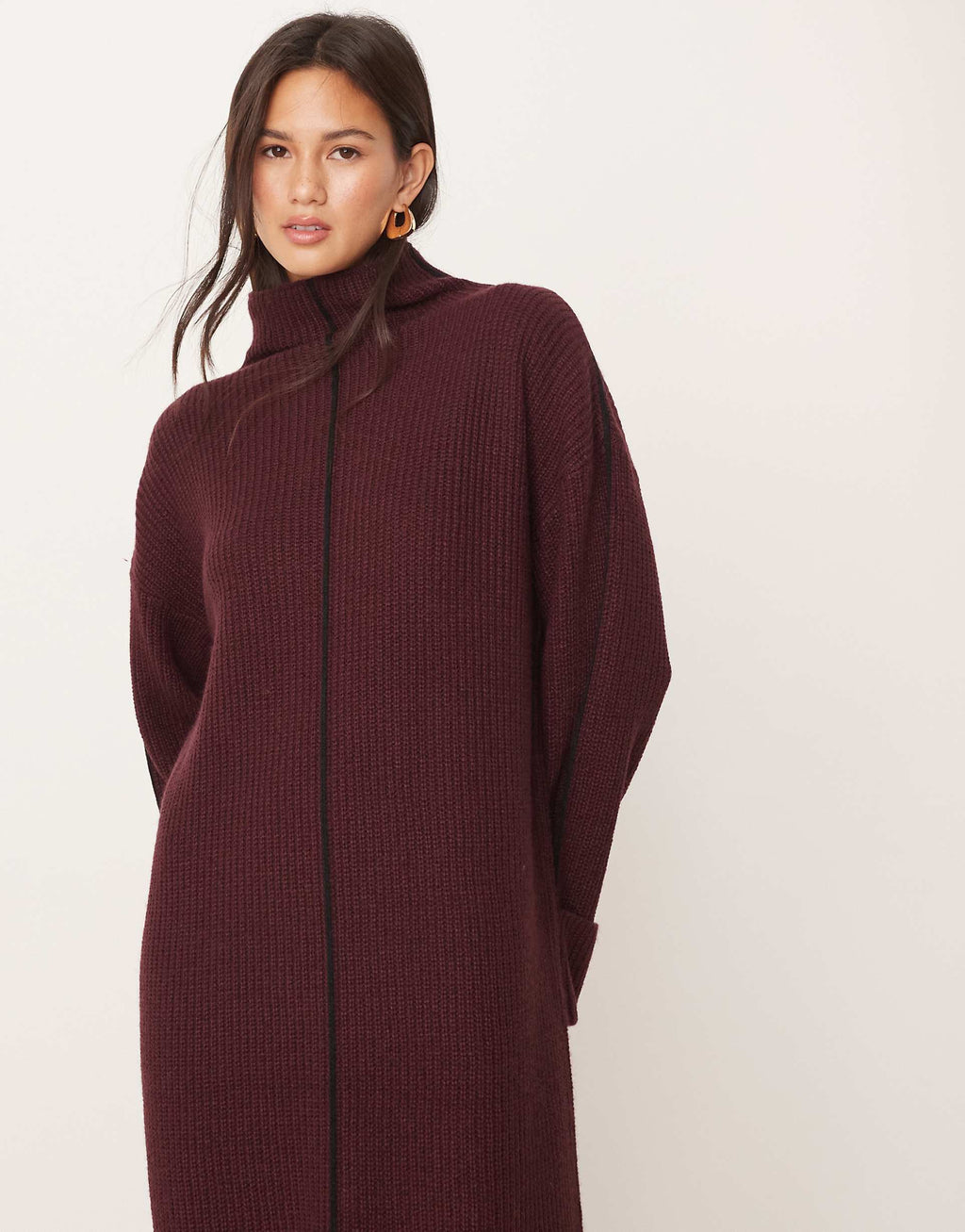 VILA high neck knit maxi dress in burgundy