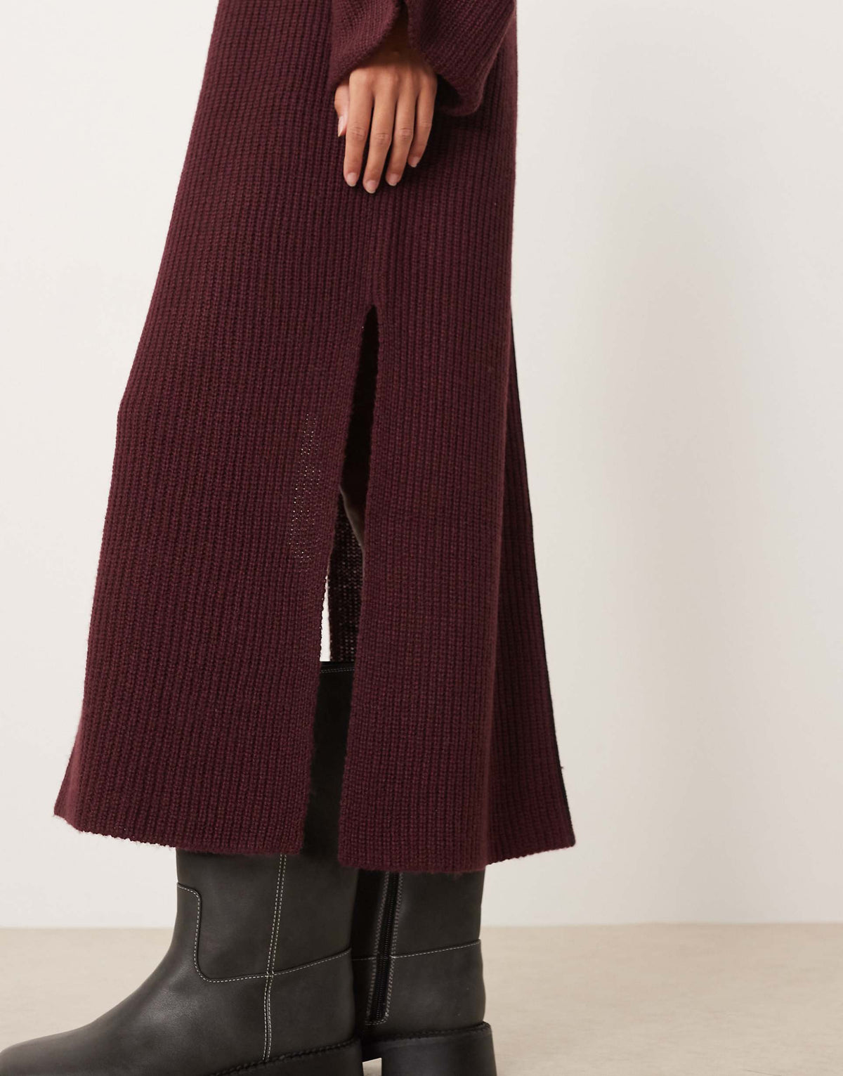VILA high neck knit maxi dress in burgundy