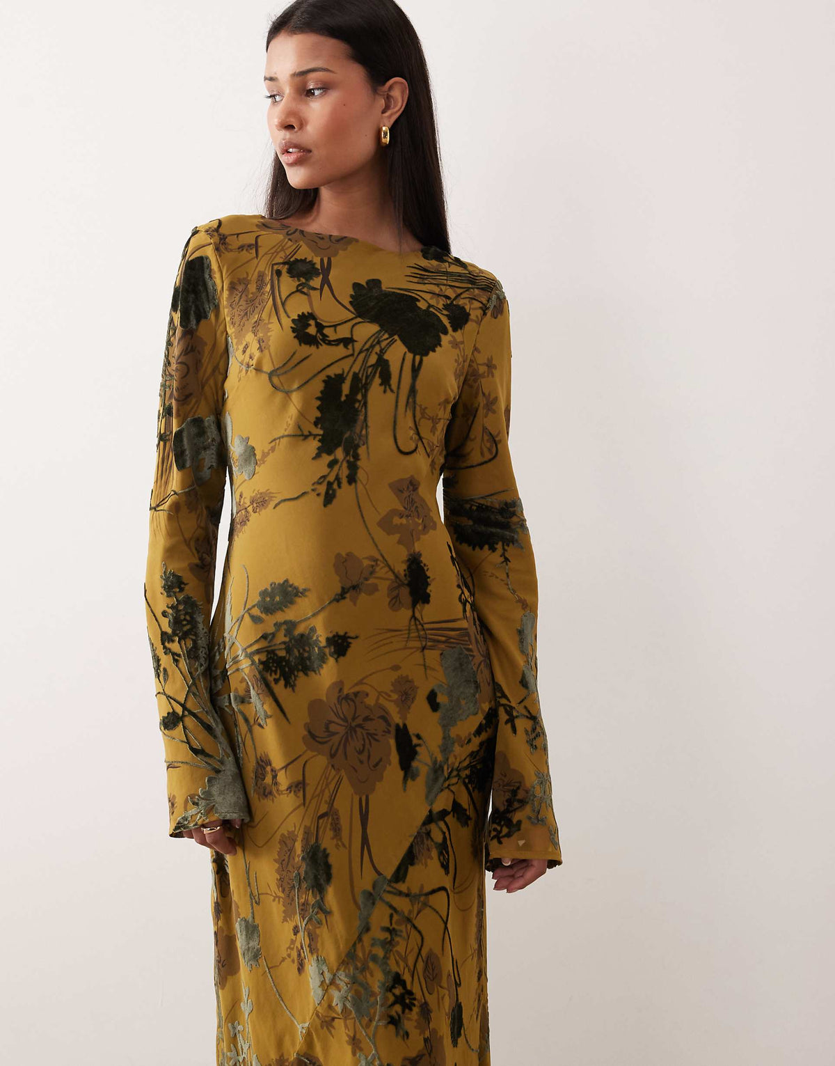 ASOS DESIGN long sleeve devore maxi dress in green floral