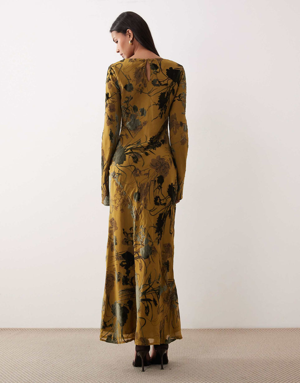 ASOS DESIGN long sleeve devore maxi dress in green floral
