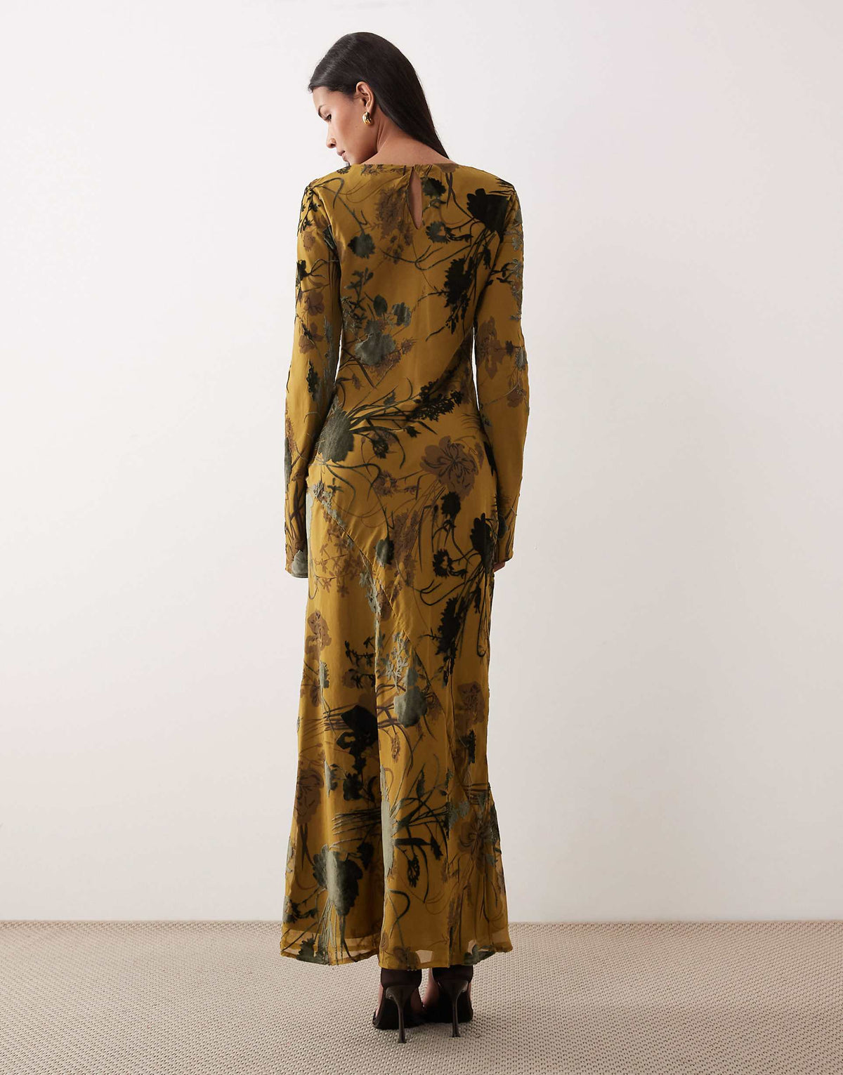ASOS DESIGN long sleeve devore maxi dress in green floral
