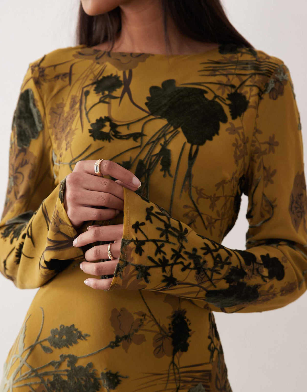 ASOS DESIGN long sleeve devore maxi dress in green floral