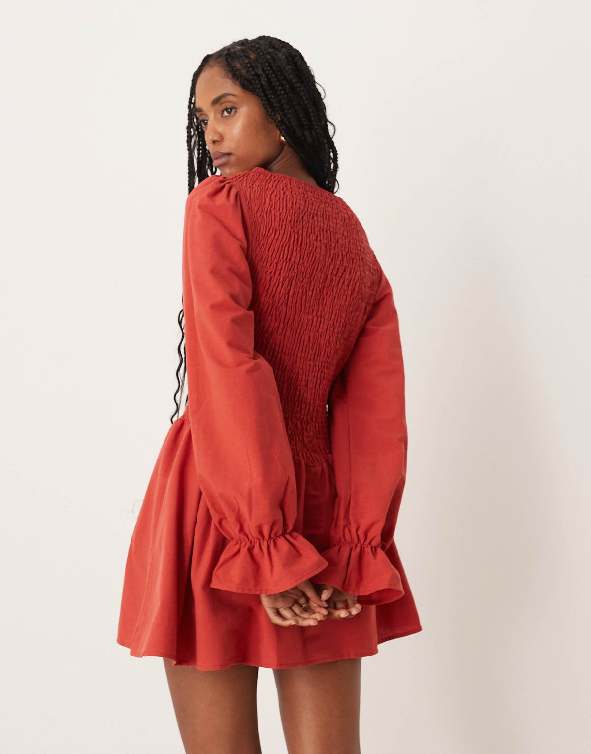 ASOS DESIGN linen look blend shirred mini dress in red
