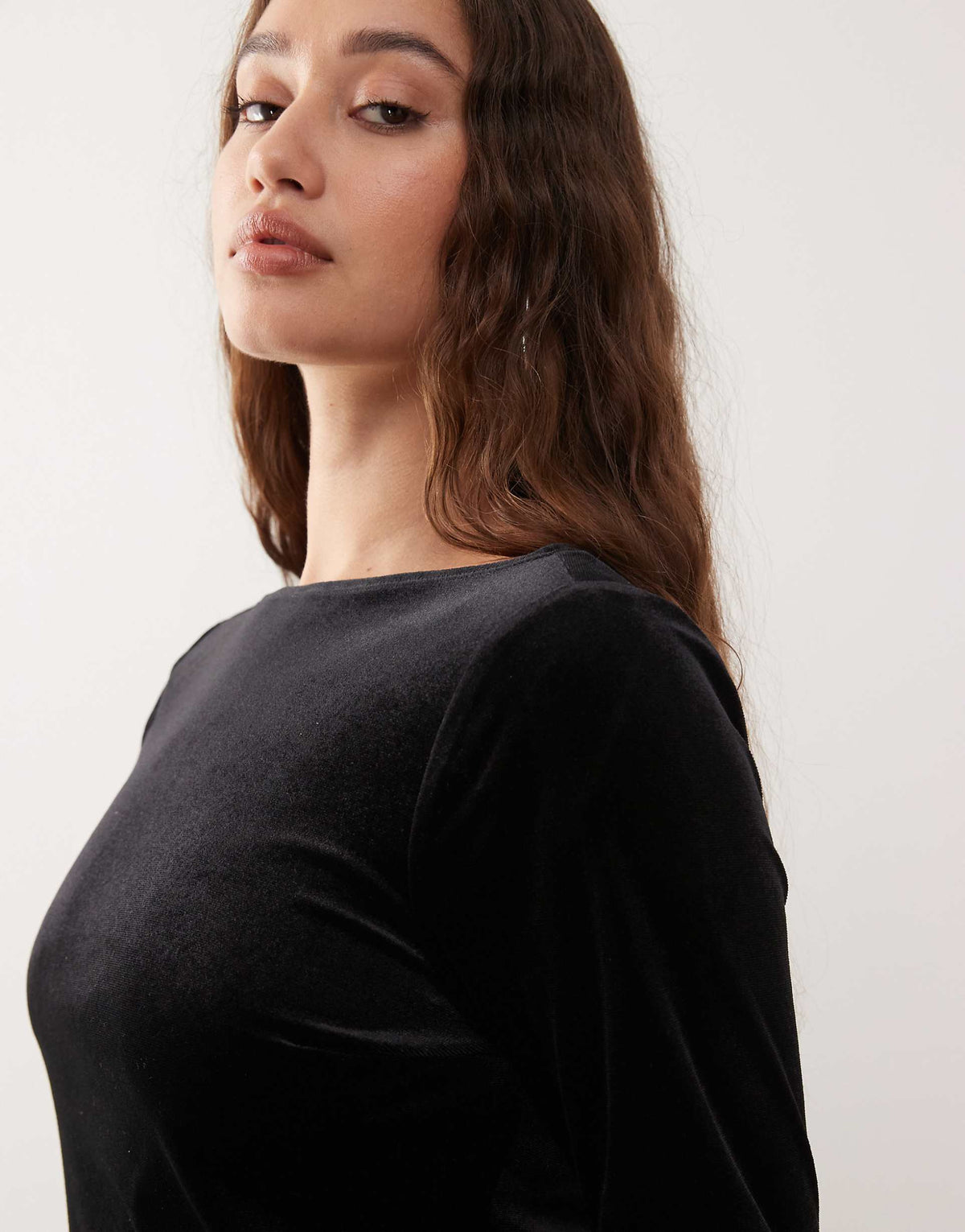 Monki long sleeve velvet mini dress in black