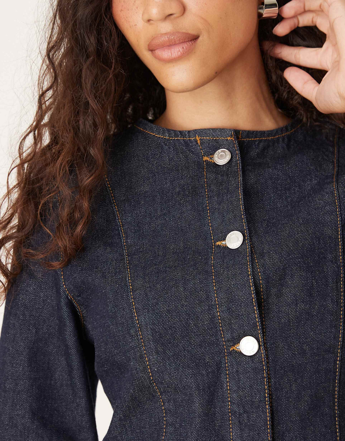 ASOS DESIGN denim long sleeve crew neck mini dress in rinse wash