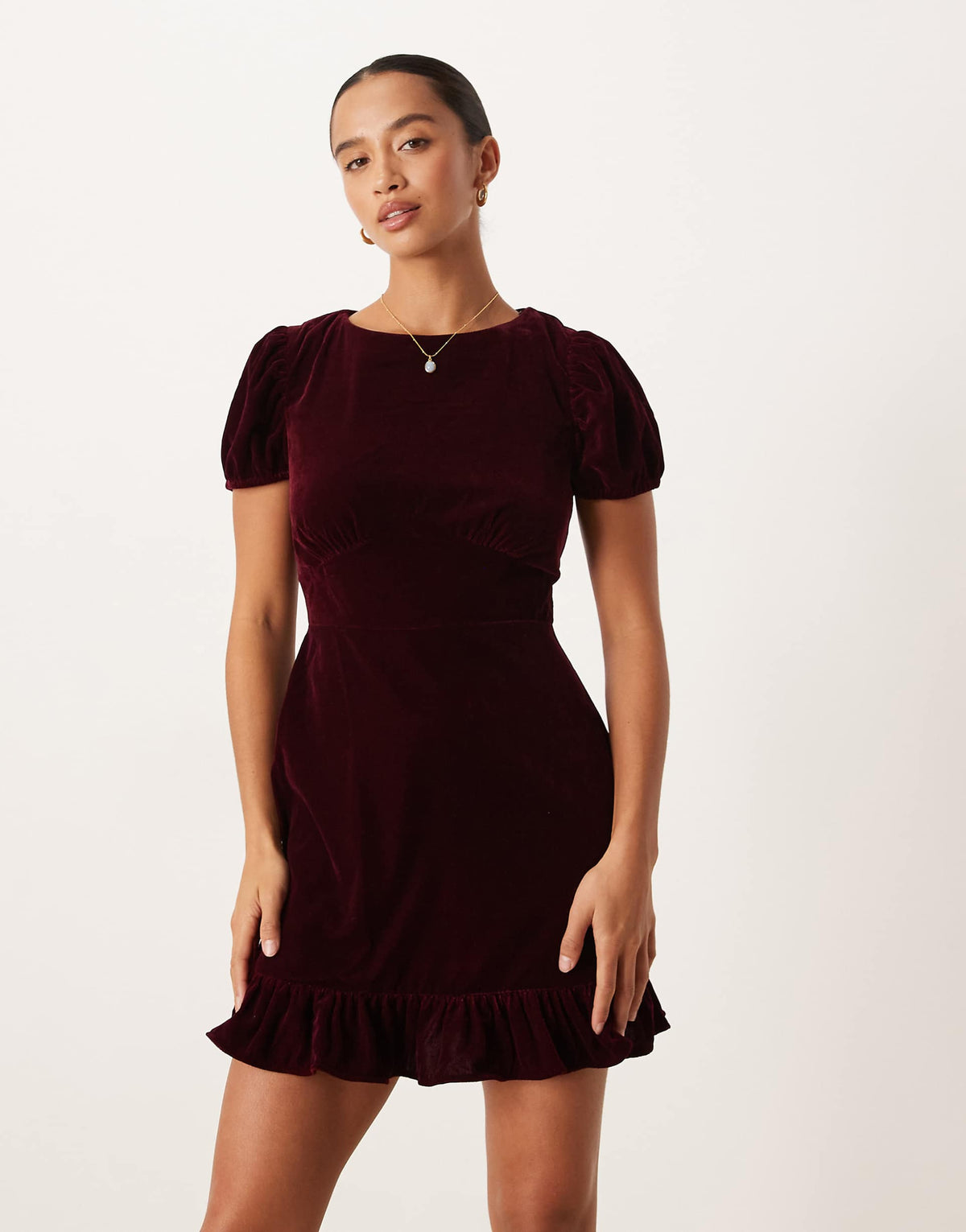 Nobody's Child Petite Cosmo velvet mini dress in burgundy