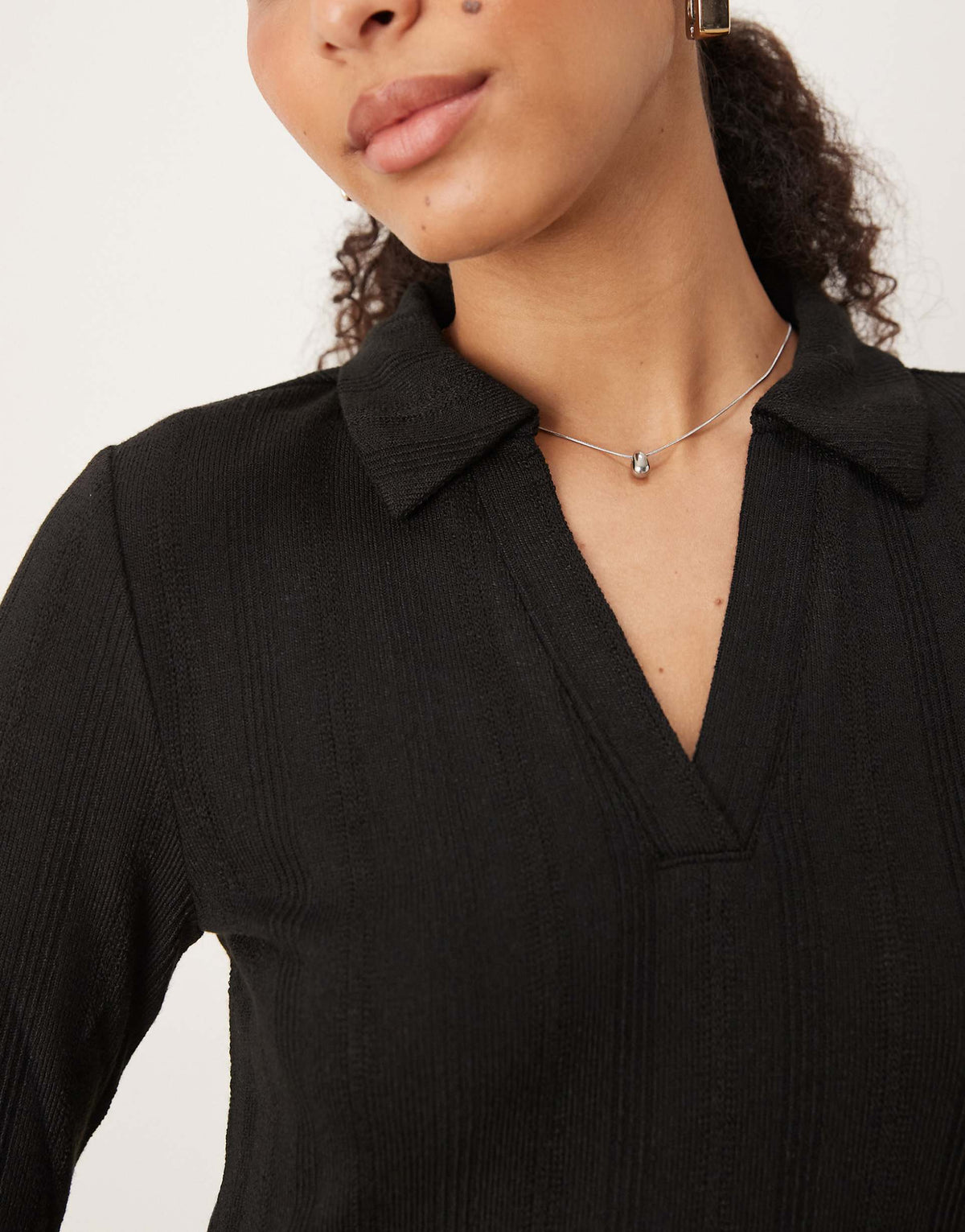 JDY knit polo midi dress in black