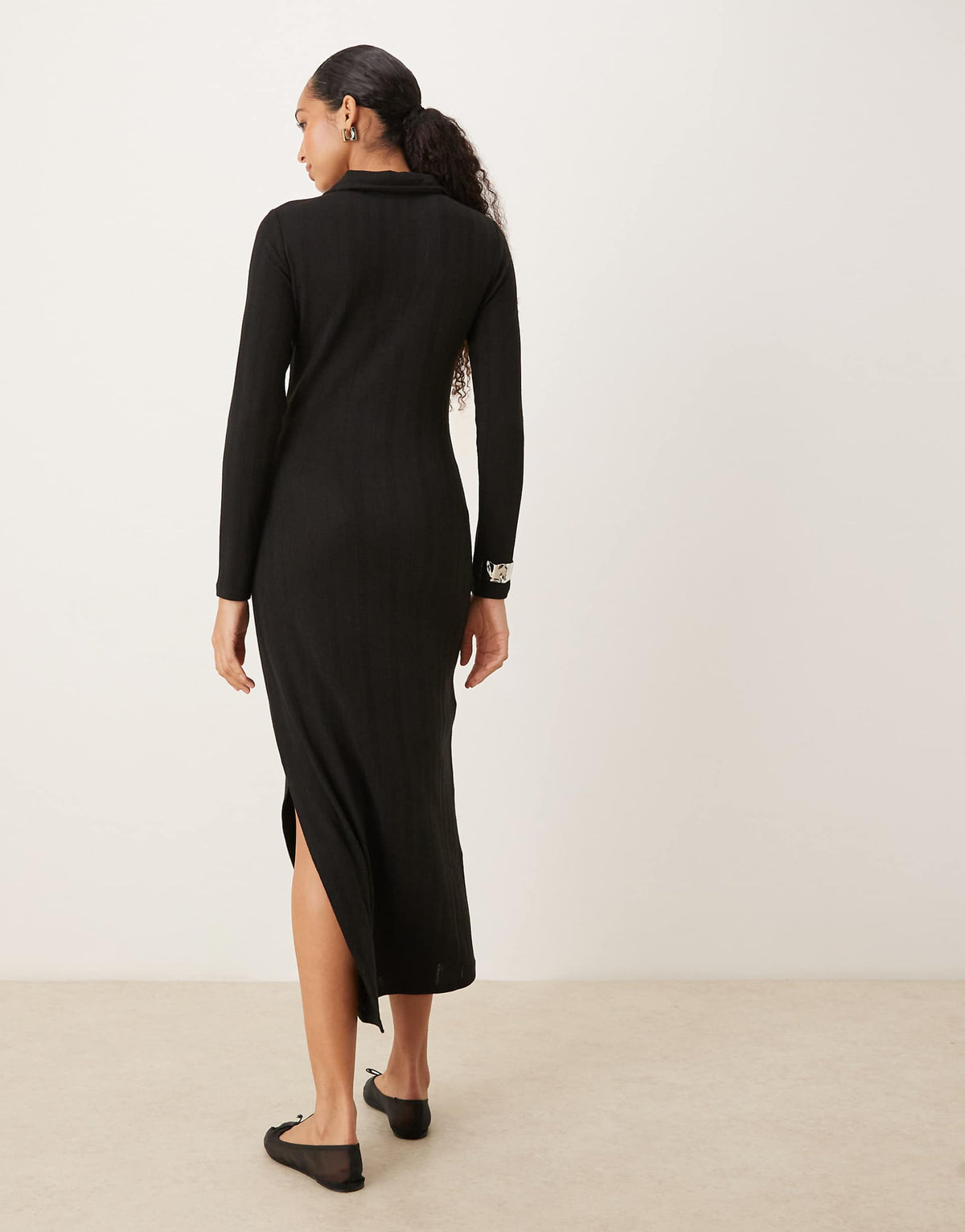 JDY knit polo midi dress in black
