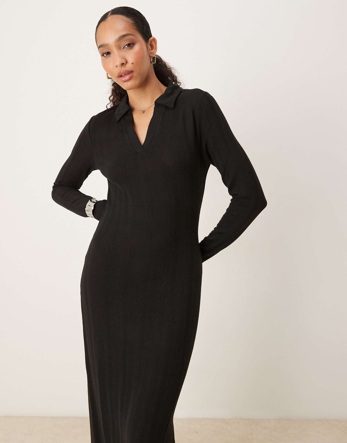 JDY knit polo midi dress in black