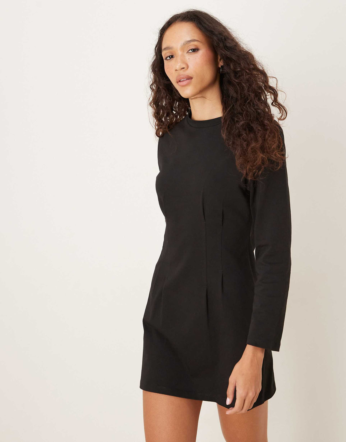 ASOS DESIGN cinched detail mini dress with sleeve detailing in black
