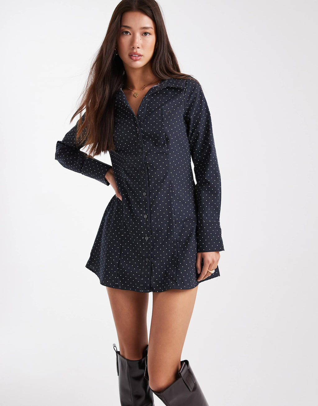 Miss Selfridge fitted poplin shirt dress in polka dot