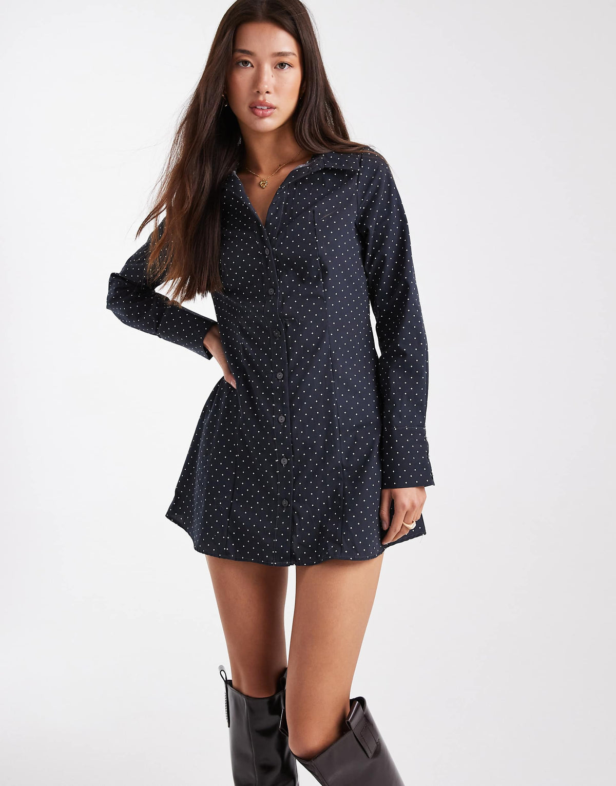 Miss Selfridge fitted poplin shirt dress in polka dot