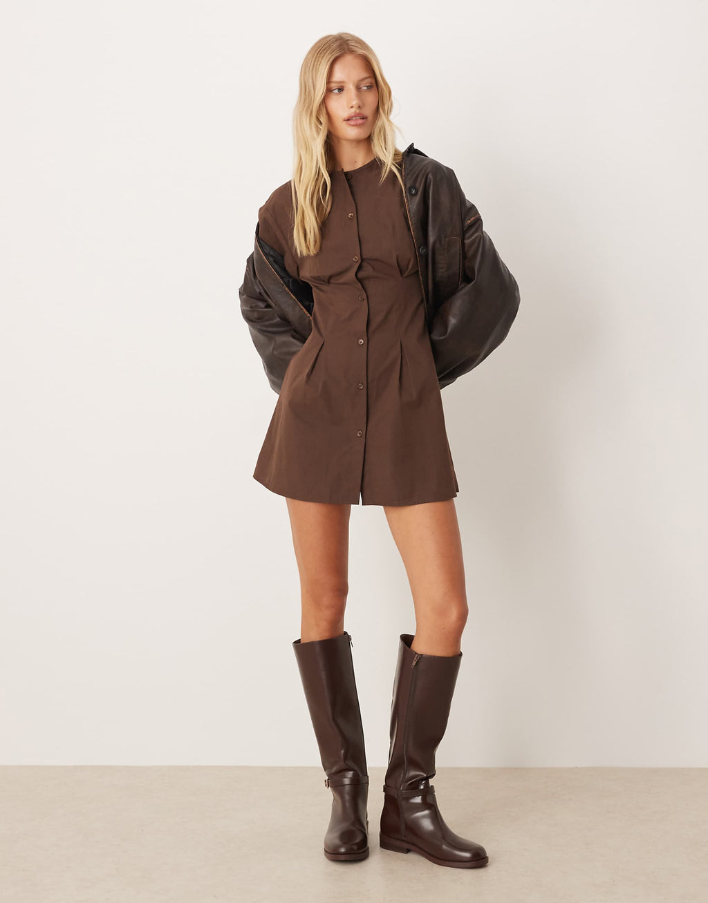 ASOS DESIGN round neck button up waisted mini dress