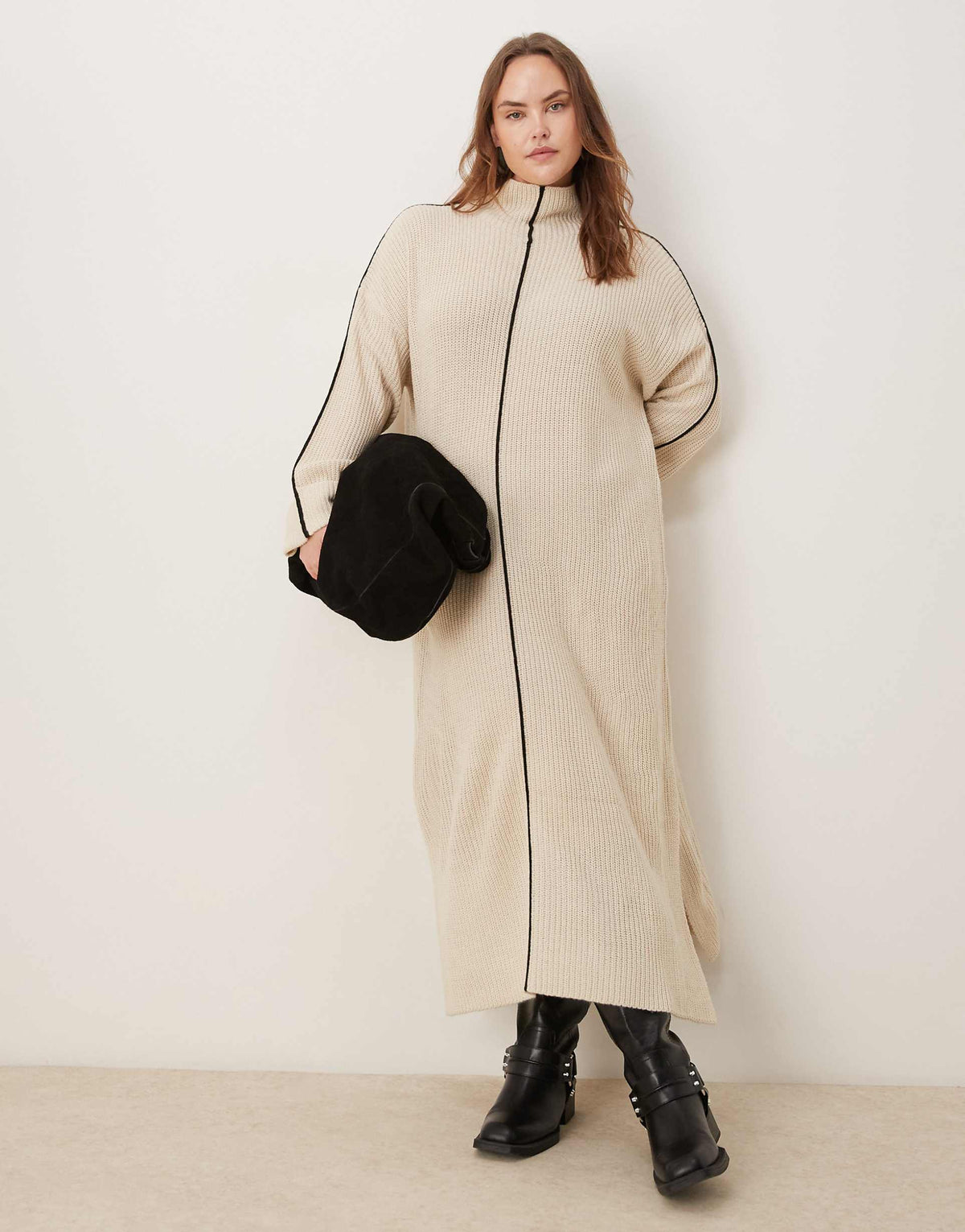 VILA Curve high neck knit maxi dress in cream