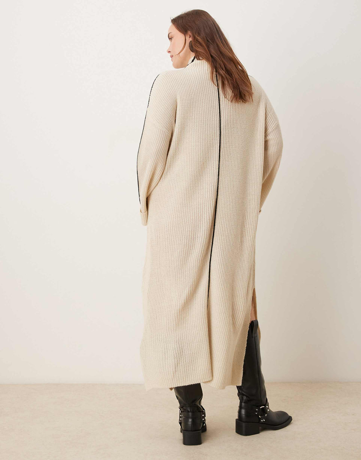 VILA Curve high neck knit maxi dress in cream