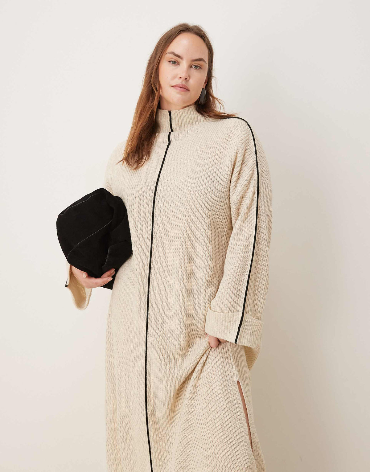 VILA Curve high neck knit maxi dress in cream