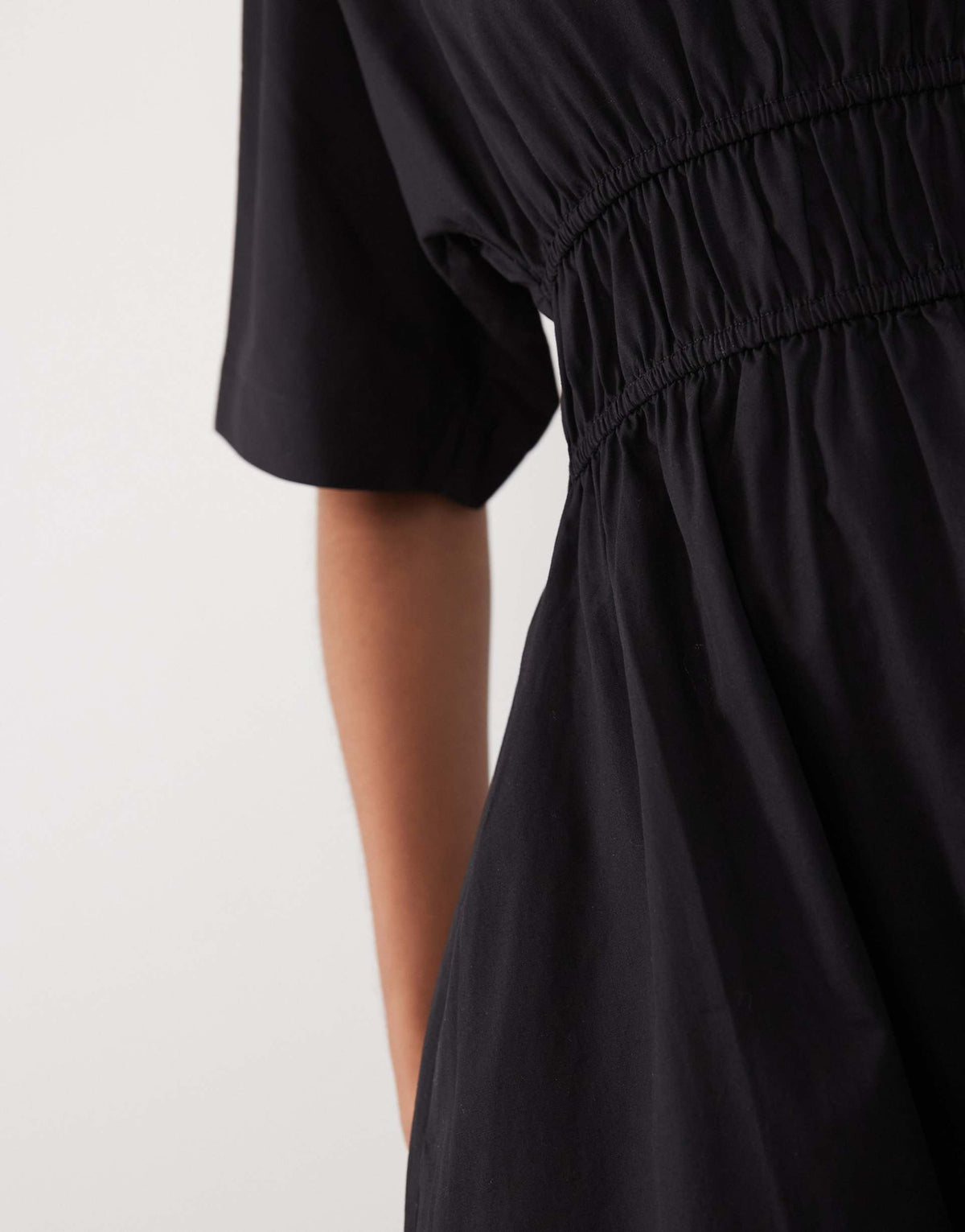 Threadbare cotton poplin short sleeve midi dress in black