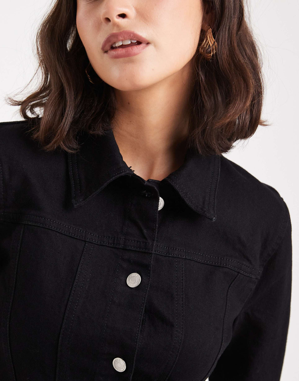 ASOS DESIGN denim mini shirt dress with flare hem in clean black