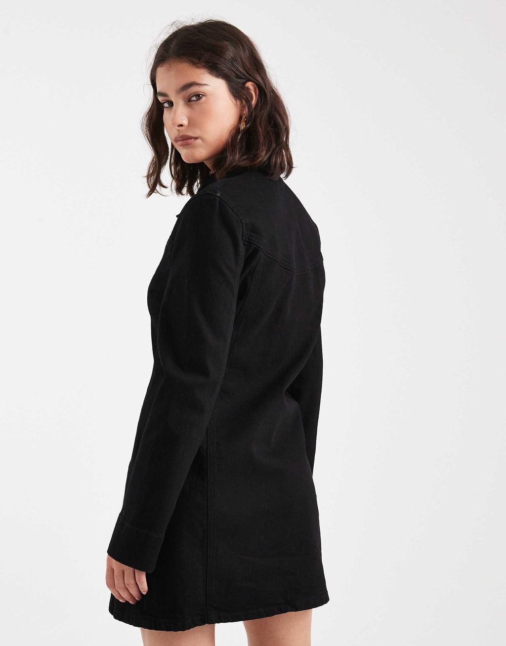 ASOS DESIGN denim mini shirt dress with flare hem in clean black