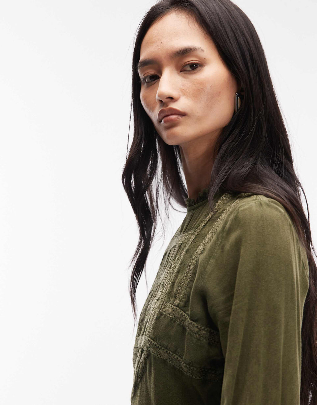 ASOS DESIGN Modesty maxi tee dress in washed green with lace trim inserts