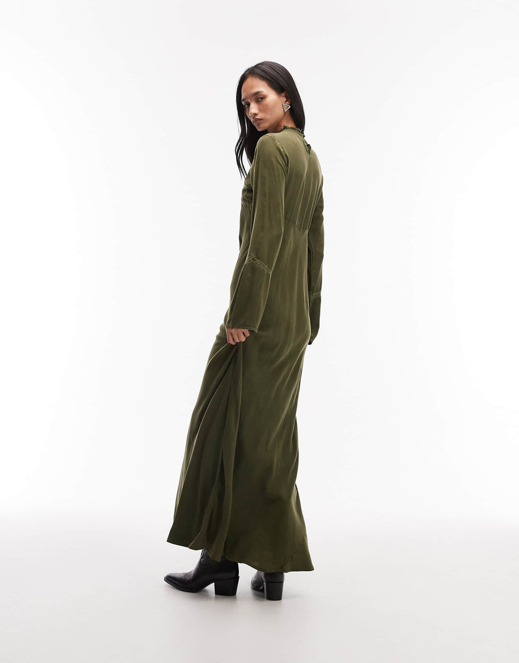ASOS DESIGN Modesty maxi tee dress in washed green with lace trim inserts