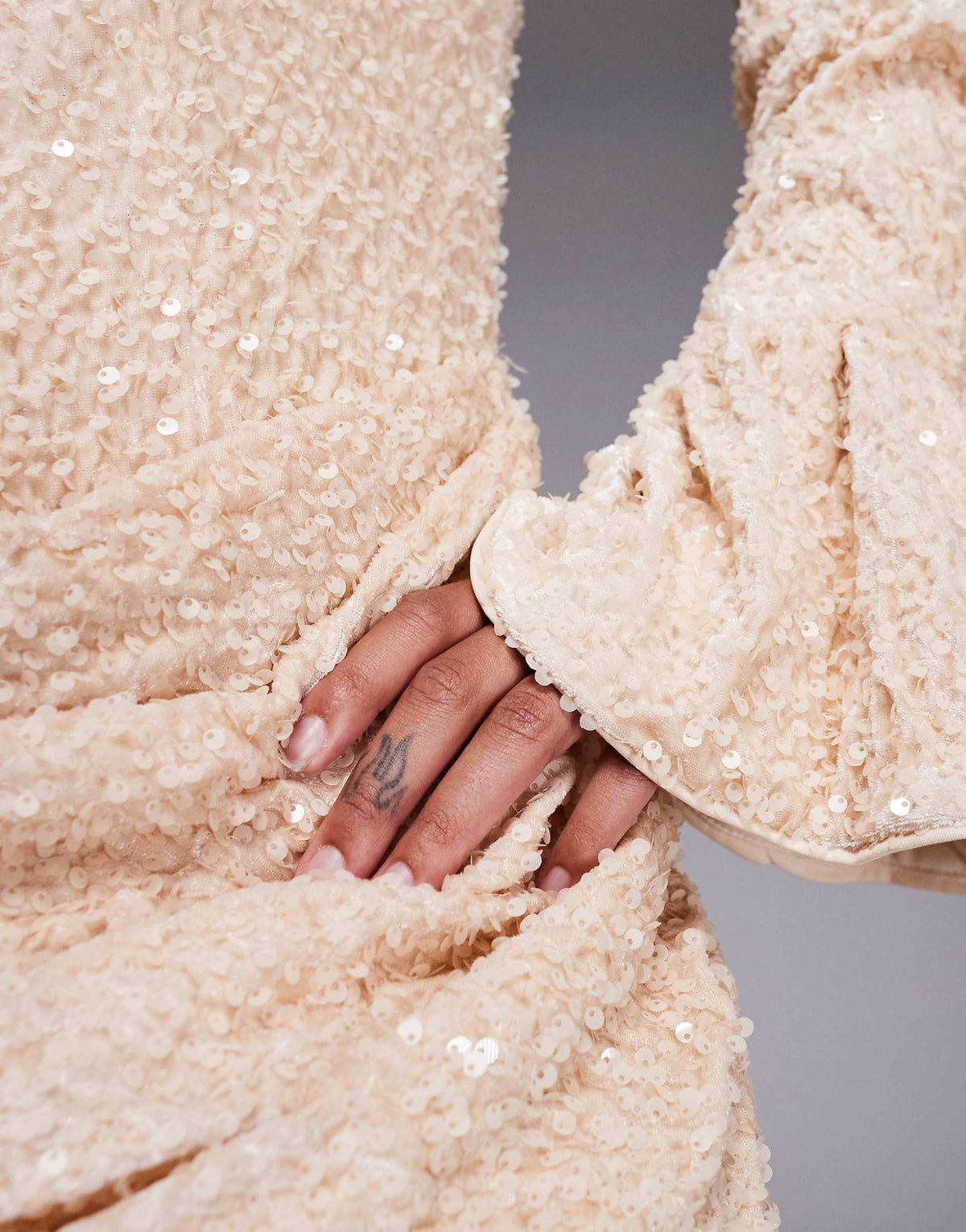 ASOS LUXE Curve velvet sequin maxi dress with drape waist in cream