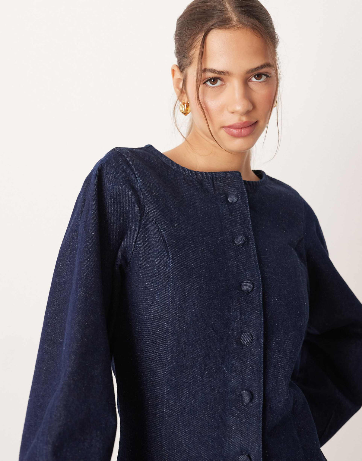 ASOS DESIGN denim vest mini dress with banana sleeves in rinse