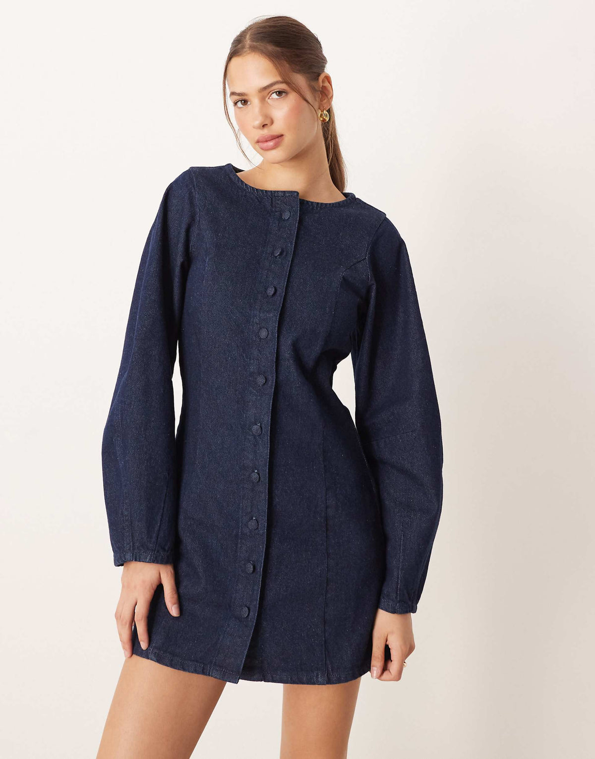 ASOS DESIGN denim vest mini dress with banana sleeves in rinse
