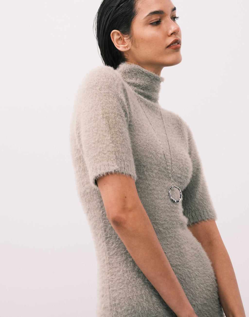 Pretty Lavish fluffy knit turtle neck short sleeve maxi dress in sage green
