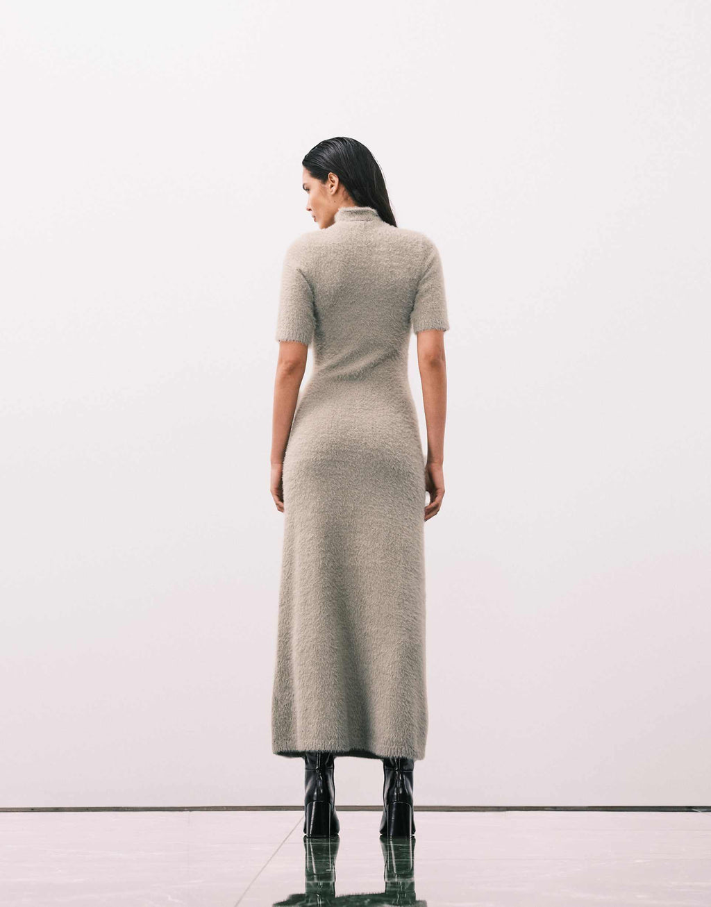 Pretty Lavish fluffy knit turtle neck short sleeve maxi dress in sage green