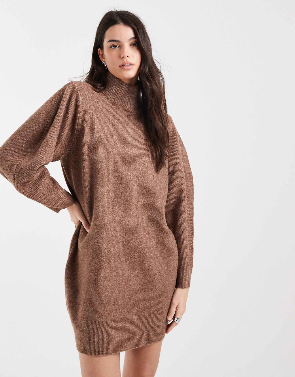 ASOS DESIGN shoulder pads extreme sleeves mini dress in chocolate