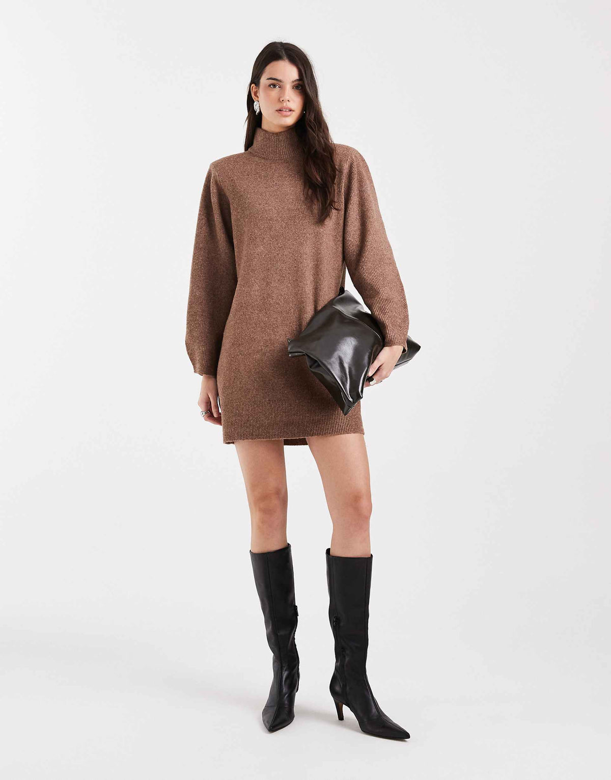 ASOS DESIGN shoulder pads extreme sleeves mini dress in chocolate