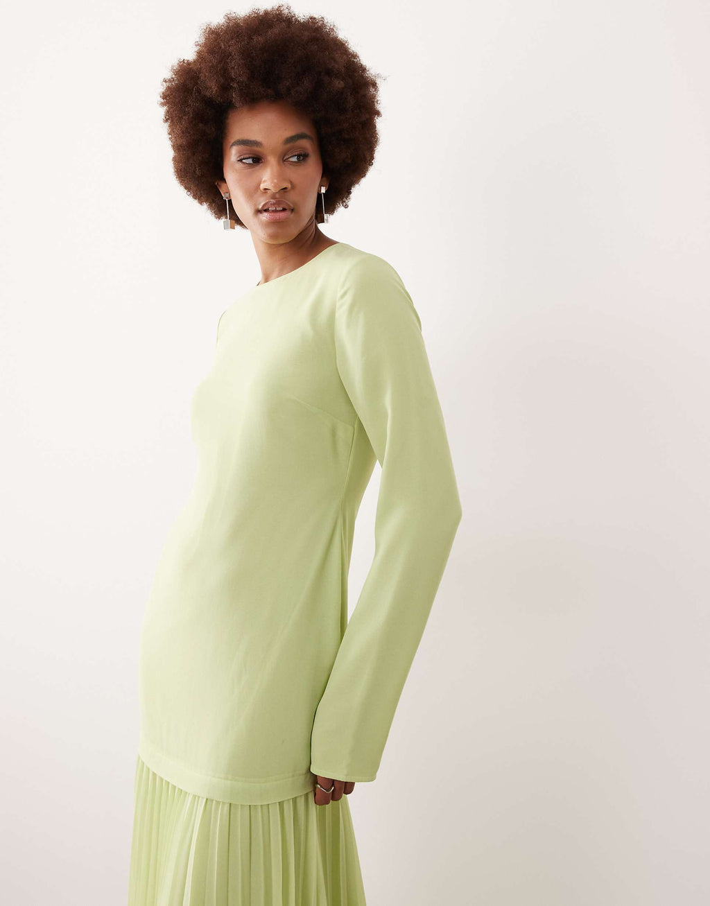 ASOS DESIGN Tall long sleeved pleated skirt maxi dress in light green