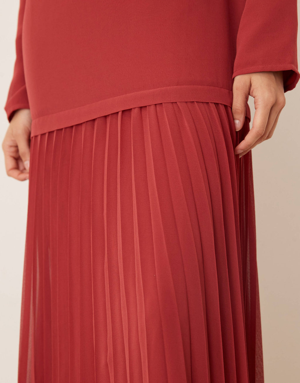ASOS DESIGN long sleeve pleated skirt maxi dress in deep red