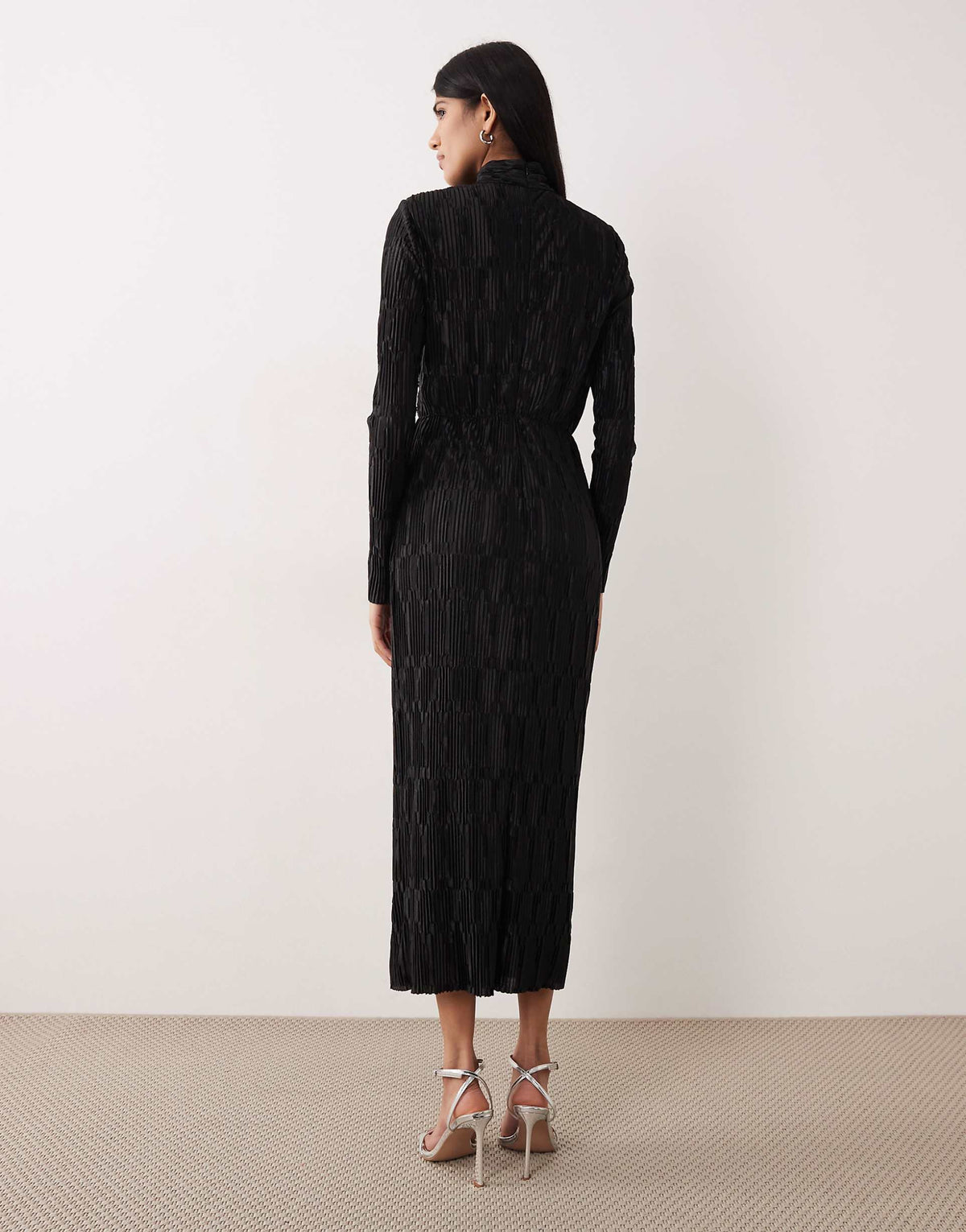 YAS high neck textured satin maxi dress in bright black