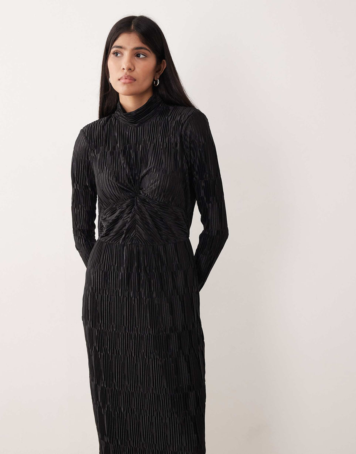 YAS high neck textured satin maxi dress in bright black