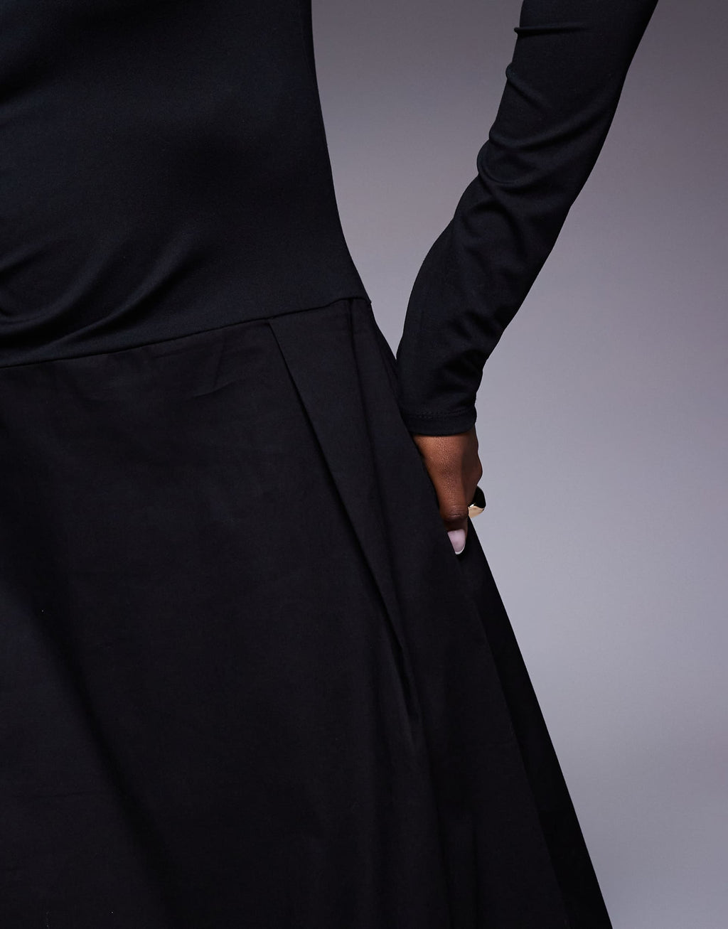 ASOS DESIGN hybrid long sleeve cocoon skirt midi dress in black