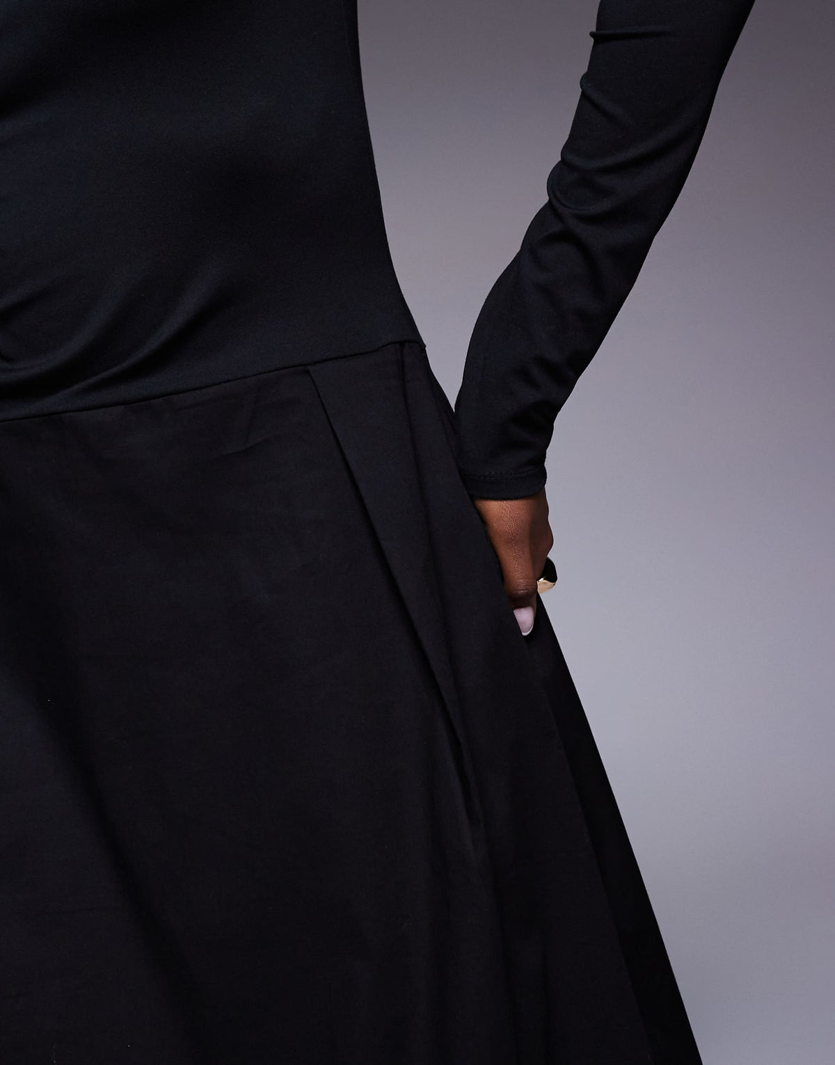 ASOS DESIGN hybrid long sleeve cocoon skirt midi dress in black