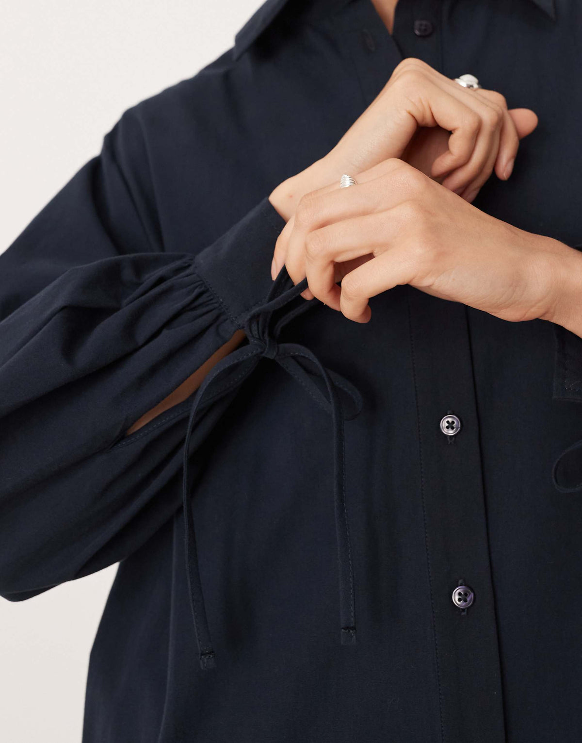 ASOS DESIGN long sleeved tie detail maxi shirt dress in navy