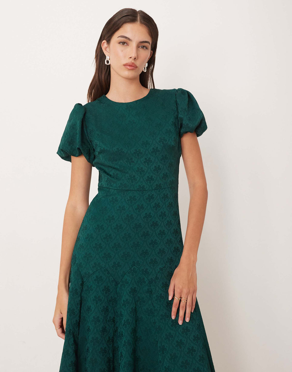 Sister Jane godet jacquard midi dress in emerald green