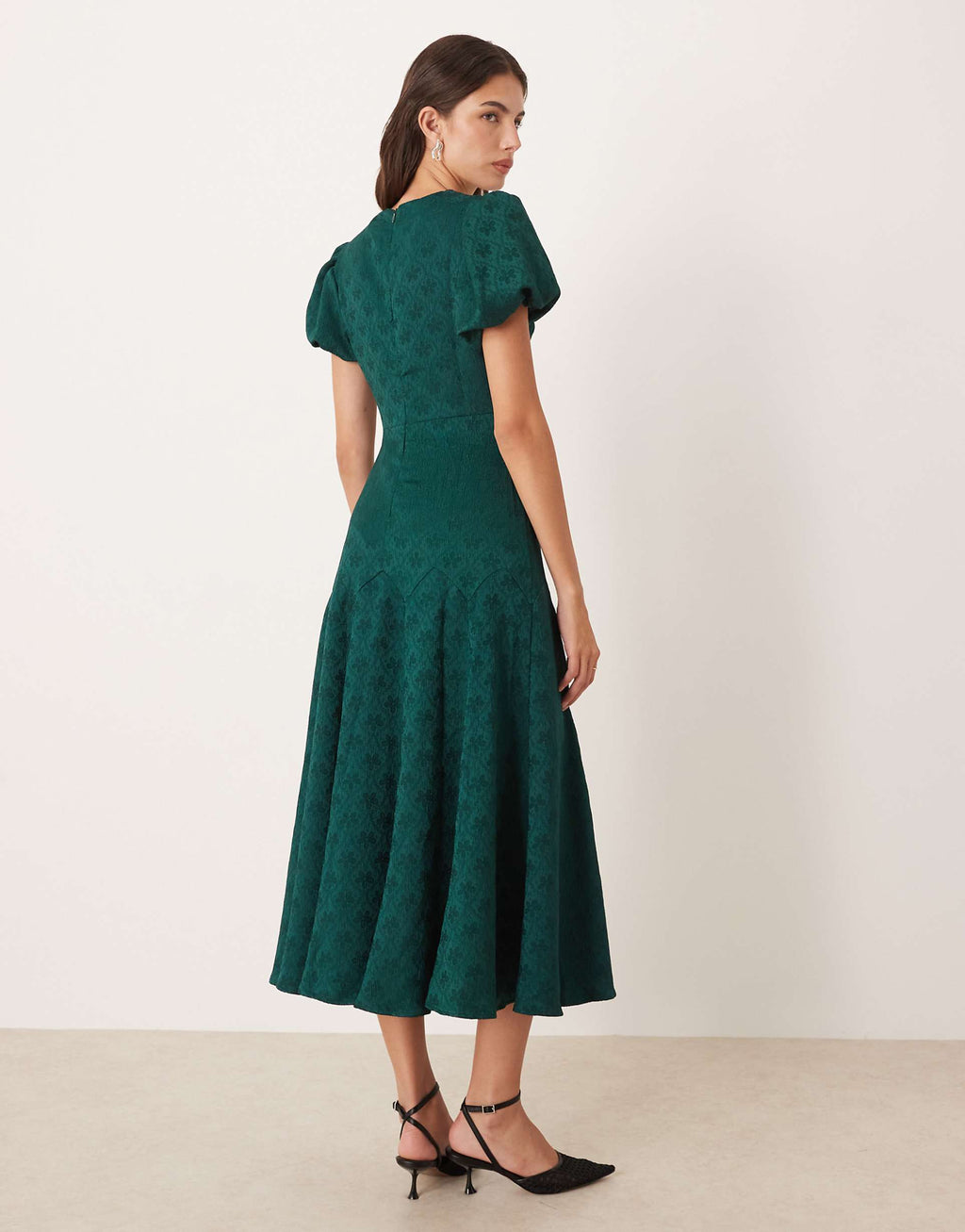 Sister Jane godet jacquard midi dress in emerald green