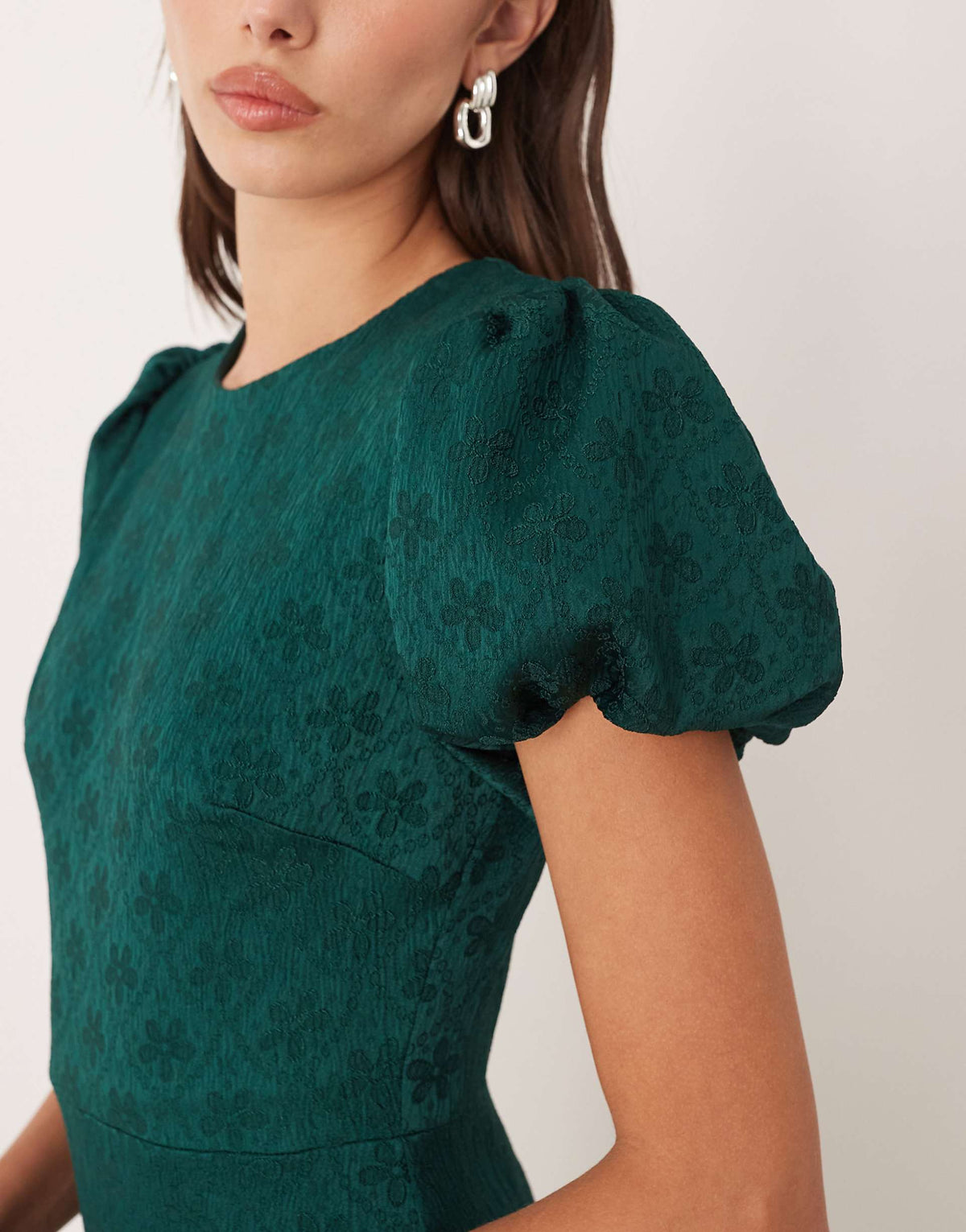 Sister Jane godet jacquard midi dress in emerald green
