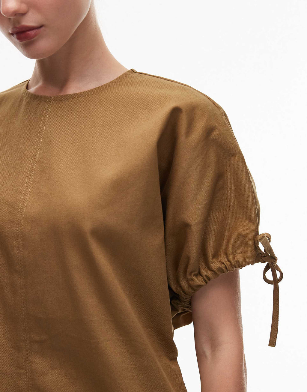 ASOS DESIGN crew neck mini dress with tie sleeve detail in olive