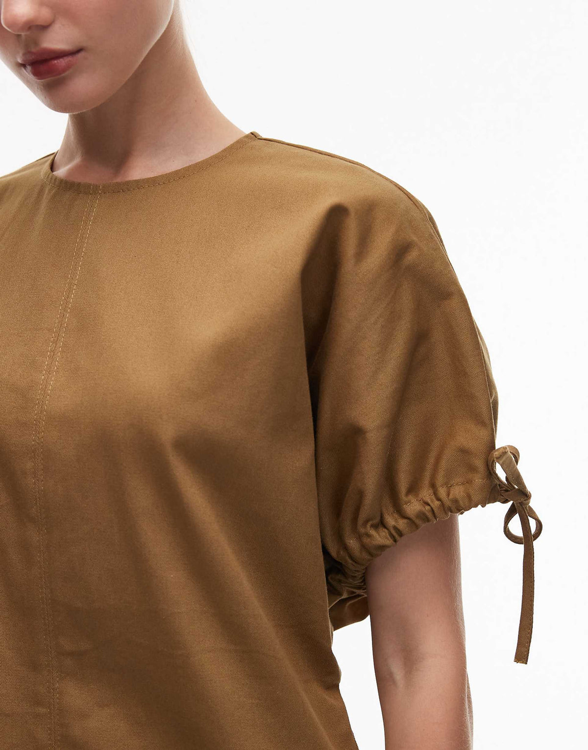 ASOS DESIGN crew neck mini dress with tie sleeve detail in olive