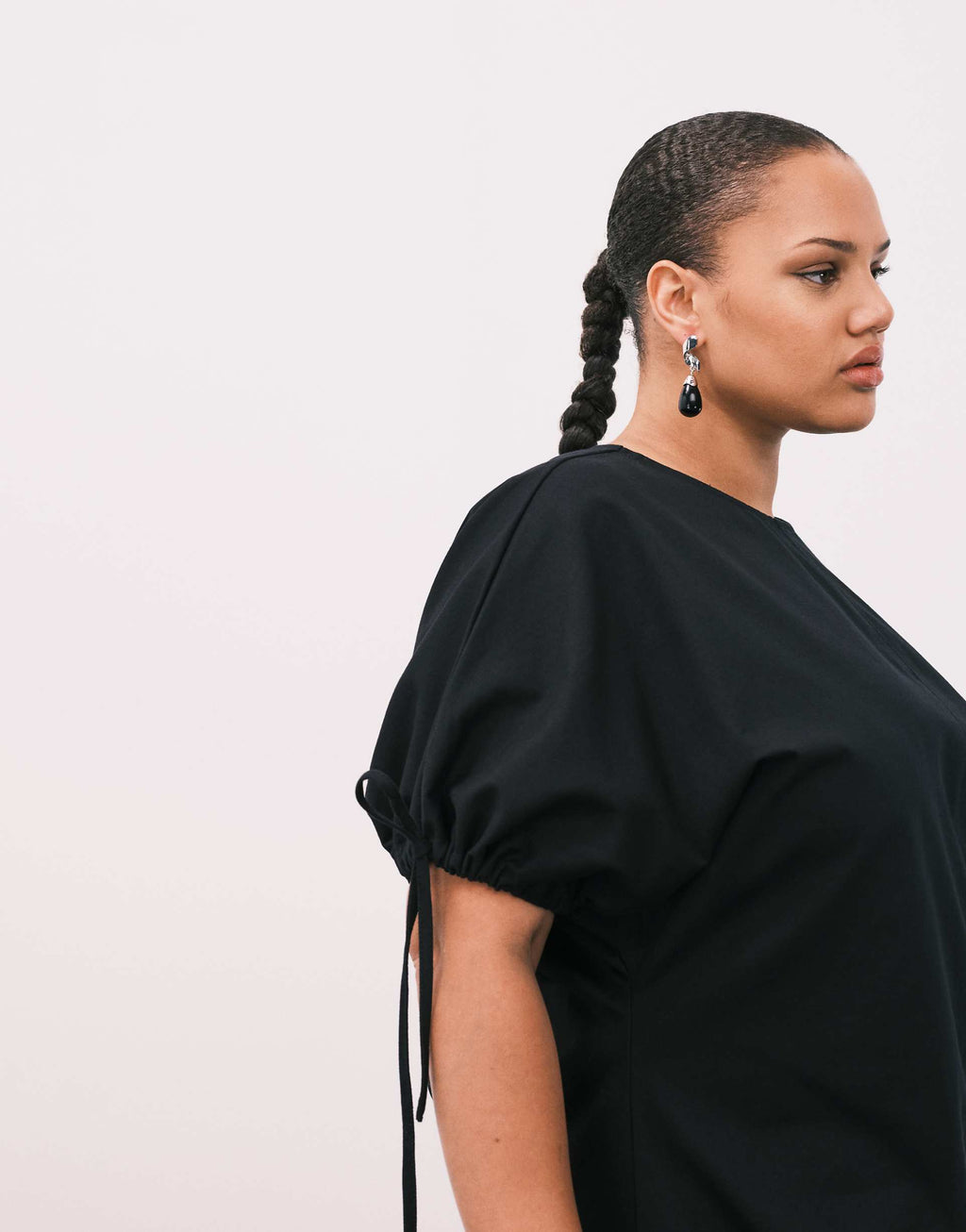 ASOS DESIGN Curve crew neck mini dress with tie sleeve detail in black