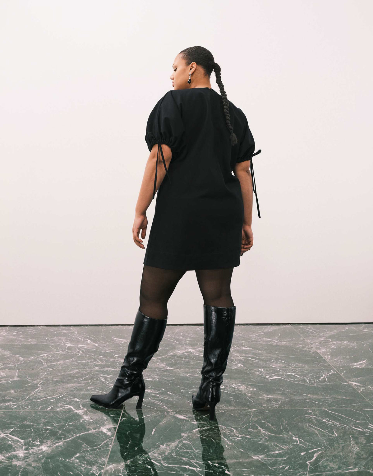 ASOS DESIGN Curve crew neck mini dress with tie sleeve detail in black
