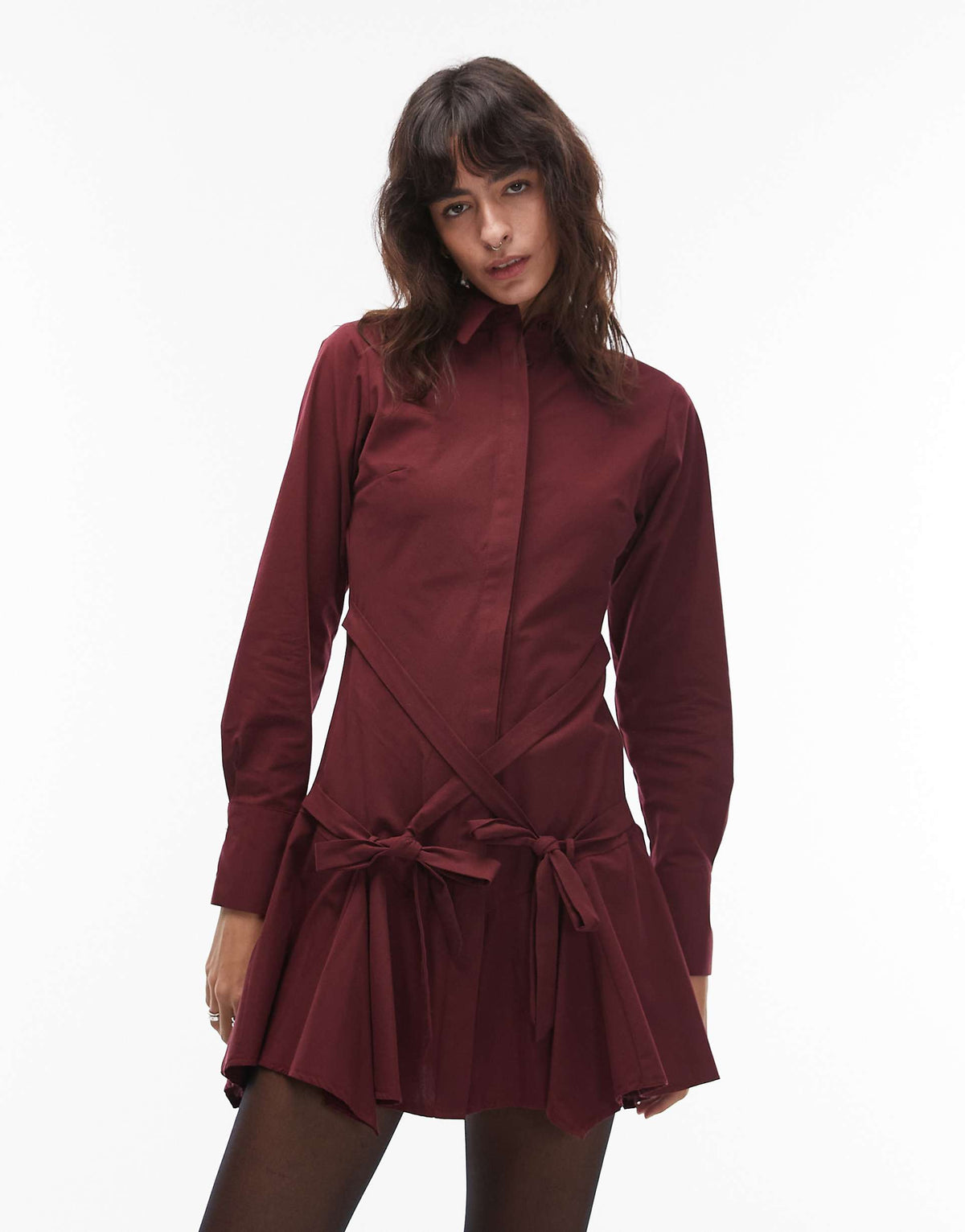 ASOS DESIGN shirt mini dress with tie waist detail in berry